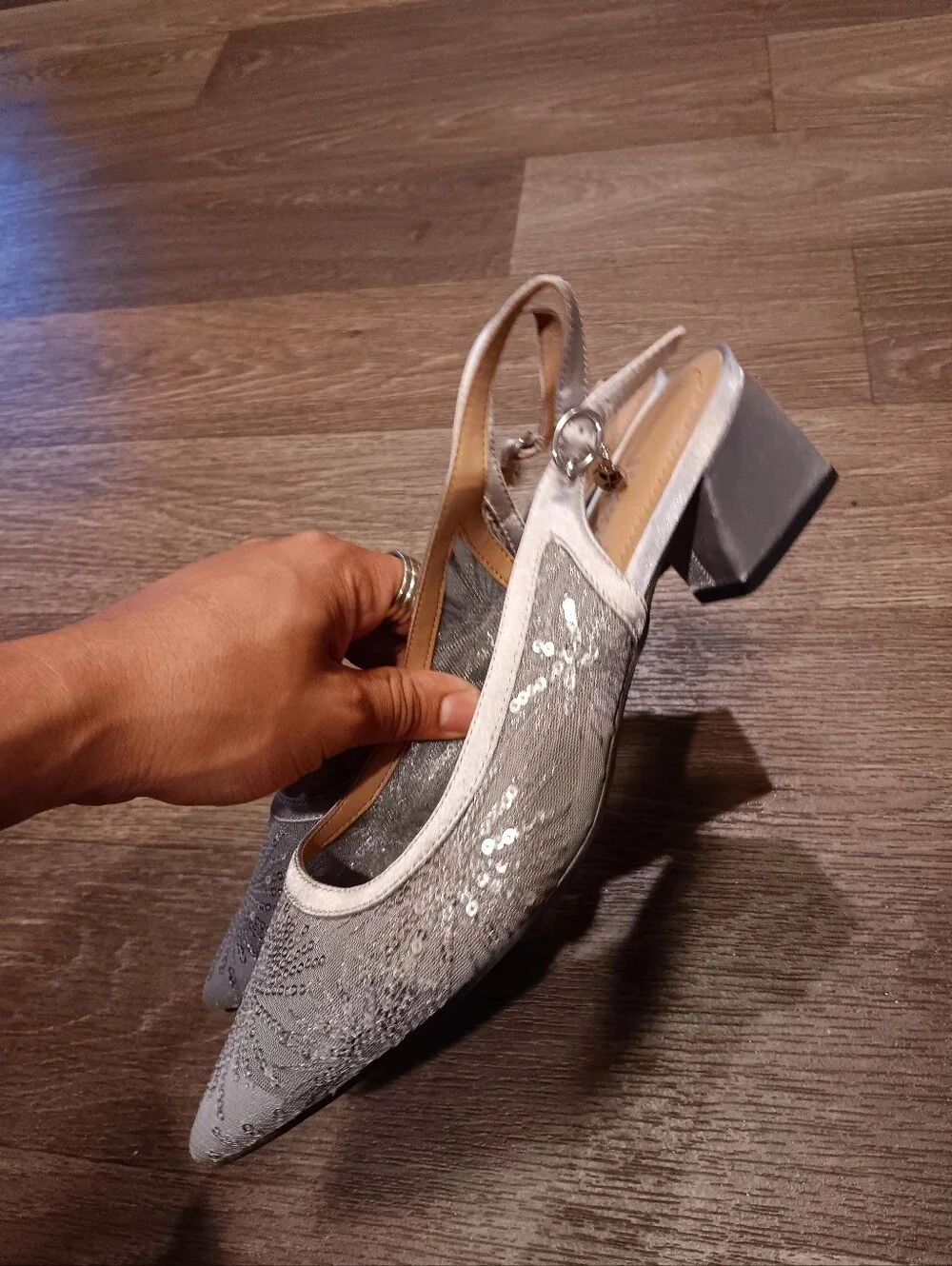 J.Renee Layton Rhinestone Embellished Slingback Pumps Silver